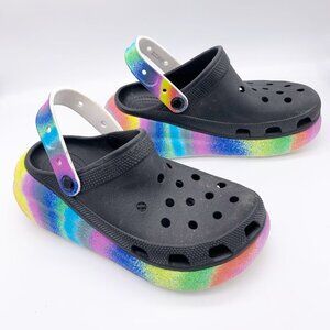 Crocs Classic Crush Spray Dye black multi platfrom clogs M6 W8 UK 5-6 eur 38